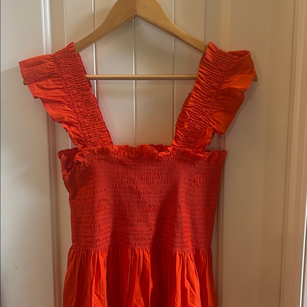 Quince smocked orange midi dress - Picture 3 of 6
